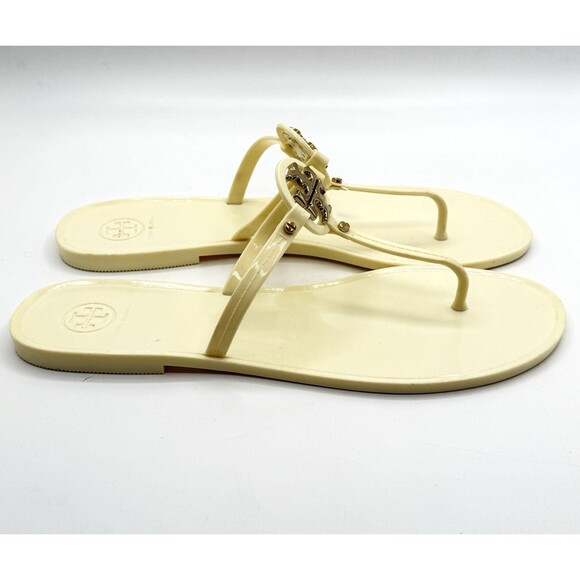 Tory Burch Mini Miller Jelly sandals Cream and Gold Flat Logo Slide 11 Women’s - Picture 3 of 5
